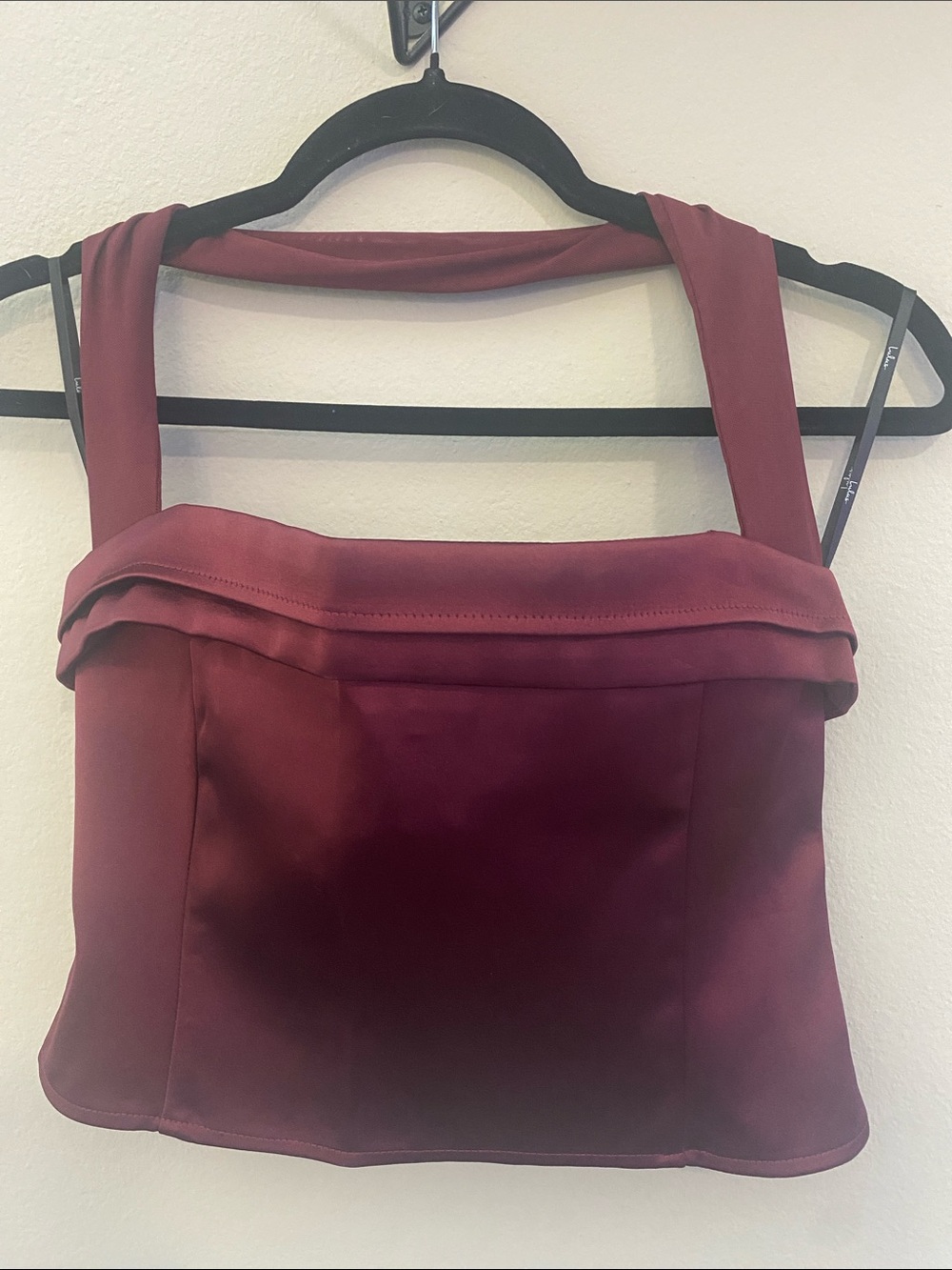 Lulu's Burgundy Satin Halter Crop Top